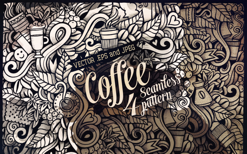 Download Pattern "Coffee Graphics Doodles Seamless Pattern" / Coffee Graphics Doodles Seamless Pattern - Pattern на тему графика vintage,hand-drawn,illustration,retro,food,doodles,coffee,decorative,nature,vector,floral,collection,abstract,cafe,shop,dark,drink,graphic,cake,sketch,drawing,cartoon,leaf,element,contour,eth