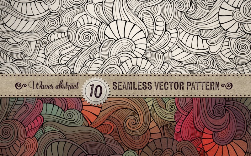 Download Pattern "10 Waves Seamless Pattern" / 10 Waves Seamless Pattern - Pattern на тему графика vintage,hand-drawn,illustration,retro,fashion,doodles,curly,decorative,ornamental,beautiful,nature,vector,floral,texture,fabric,collection,abstract,style,deco,ornament,scroll,decoration,backg