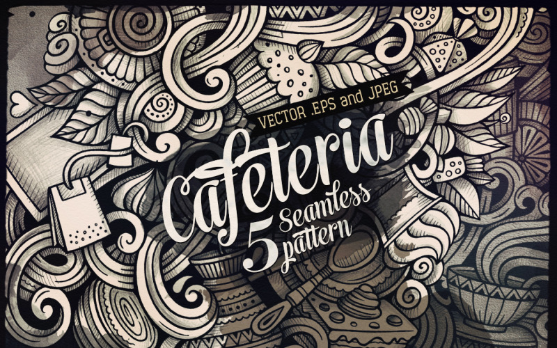 Download Pattern "Coffee Graphics Doodles Seamless Pattern" / Coffee Graphics Doodles Seamless Pattern - Pattern на тему графика fun,vintage,hand-drawn,illustration,retro,food,doodles,coffee,decorative,coffee shop,vector,artistic,graphics,restaurant,cafe,menu,background,graphic,cake,sketch,cartoon,set,decor,dessert,sug