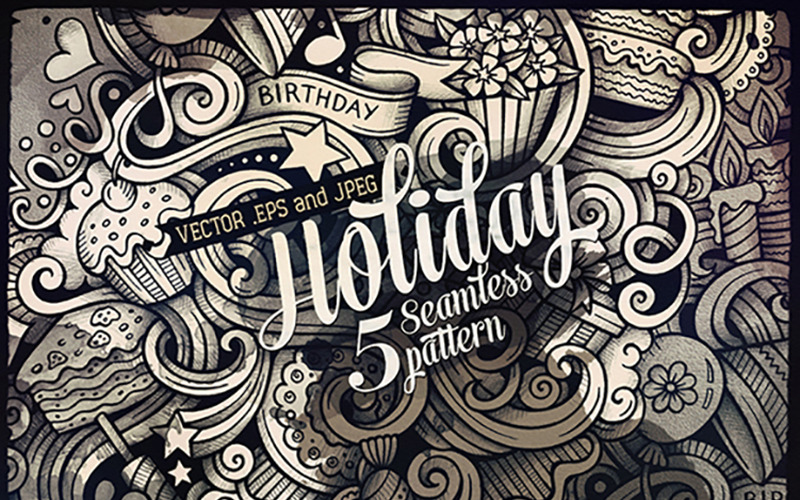 Download Pattern "Holiday Graphics Doodles Seamless Pattern" / Holiday Graphics Doodles Seamless Pattern - Pattern на тему графика fun,hand-drawn,illustration,retro,greeting,food,doodles,decorative,party,vector,artistic,collection,graphics,happy,holiday,event,background,anniversary,graphic,gift,cake,sketch,cartoon,joy,ce