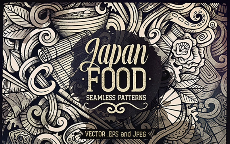 Download Pattern "Japan Food Graphics Doodles Seamless Pattern" / Japan Food Graphics Doodles Seamless Pattern - Pattern на тему графика fun,vintage,hand-drawn,illustration,retro,food,cooking,doodles,decorative,vector,artistic,graphics,restaurant,bar,menu,background,product,graphic,kitchen,sketch,cartoon,asia,set,roll,asian,or
