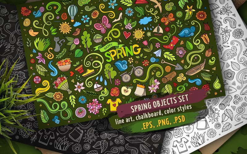 Download Vector "Spring Objects & Symbols Set - Vector Image" / Spring Objects & Symbols Set - Vector Image - Vector на тему графика fun,swirls,vintage,hand-drawn,sign,retro,doodles,decorative,beautiful,flowers,nature,vector,floral,collection,clipart,sun,abstract,spring,style,clip art,psd,green,tree,season,graphic,apple,cl