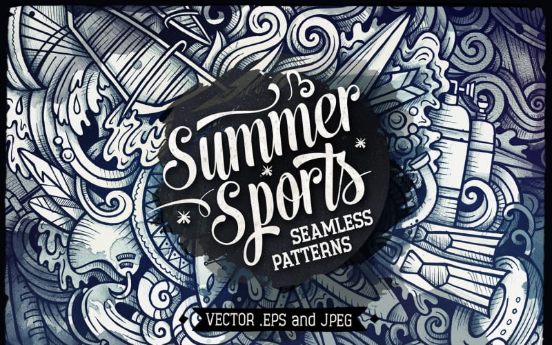 Download Pattern "Summer Water Sport Graphics Doodles Seamless Pattern" / Summer Water Sport Graphics Doodles Seamless Pattern - Pattern на тему графика vintage,hand-drawn,illustration,retro,doodles,summer,collection,graphics,abstract,graffiti,sports,lifestyle,outdoor,grunge,sea,sketch,drawing,action,cartoon,water,wind,ocean,wave,surfing,set,