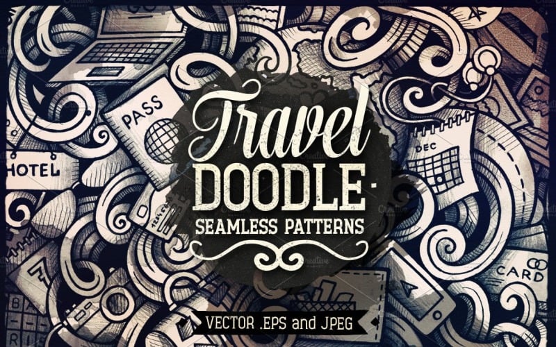 Download Pattern "Travel Graphics Doodles Seamless Pattern" / Travel Graphics Doodles Seamless Pattern - Pattern на тему графика swirls,vintage,hand-drawn,illustration,retro,doodles,decorative,summer,vector,collection,abstract,travel,globe,map,hotel,airplane,airport,vacation,graphic,sketch,explorer,money,navigation,dra