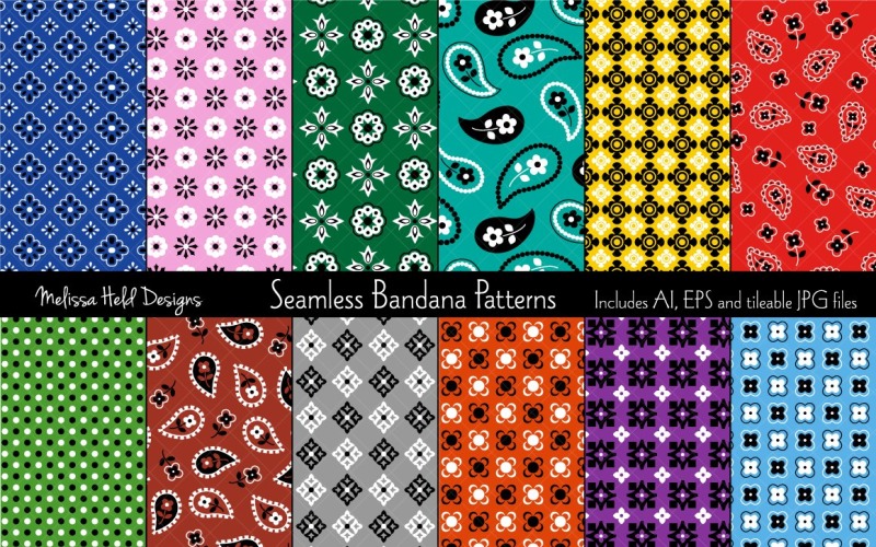Download Pattern "Seamless Bandana Vector Pattern" / Seamless Bandana Vector Pattern - Pattern на тему графика seamless,repeat,tileable,vector,pattern,printable,fabric,textile,design,background,backdrop,geometric,bandana,western,cowboy,polka dot,paisley,american,nautical,foulard