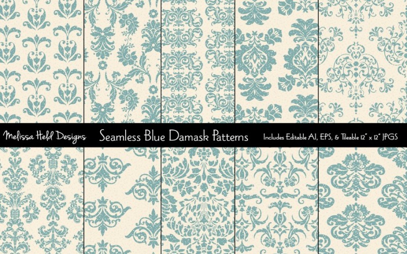 Download Pattern "Seamless Blue Damask Pattern" / Seamless Blue Damask Pattern - Pattern на тему графика vector,pattern,printable,fabric,textile,design,background,backdrop,abstract,ornate,scroll,line,damask,lattice,victorian,traditional,classic,antique,antiqued,blue