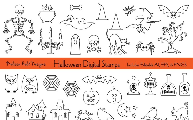 Download Pattern "Halloween Digital Stamps Vector Clipart Pattern" / Halloween Digital Stamps Vector Clipart Pattern - Pattern на тему графика digital stamp,line,outline,silhouette,halloween,printable,clipart,vector,graphic,illustration,skeleton,skull and crossbones,pumpkin,jack o lantern,haunted house,witch,owl,cauldron,poison bott