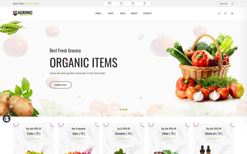 agronic-органический магазин shopify тема