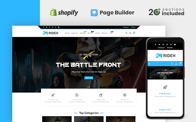 ridex игровой магазин shopify тема