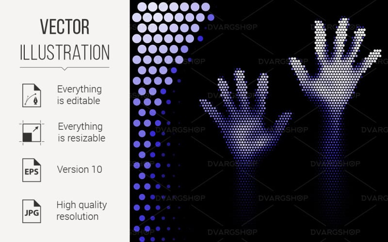 Download Vector "Halftone Hands Silhouette - Vector Image" / Halftone Hands Silhouette - Vector Image - Vector на тему графика halftone,silhouette,background,style,help,fright,circle,mystery,stop,ghost,depressed,lonely,horror,frustrate,psycho,afraid,black,stress,desperation,light