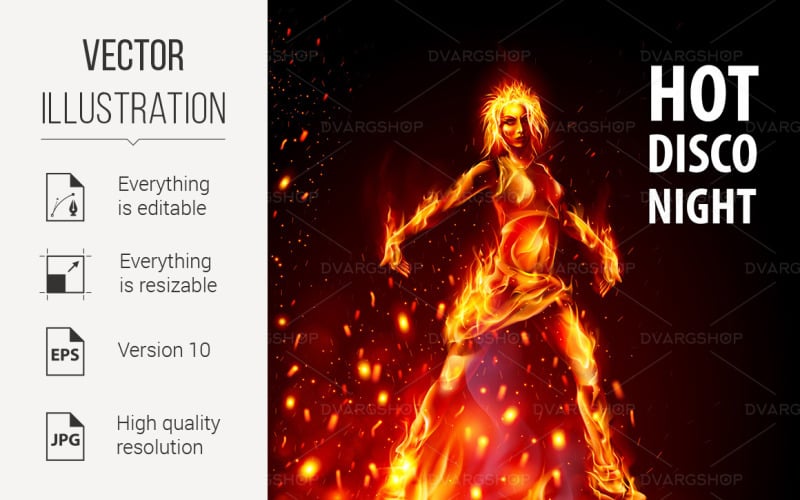 Download Vector "Hot Girl - Vector Image" / Hot Girl - Vector Image - Vector на тему графика hot,girl,night,fire,disco,black,background,sparks,energy,dancer,young,blaze,burning,beautiful,burn,design,person,illustration,art,club