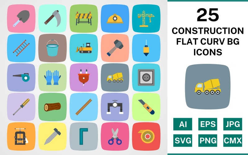 Download Набор иконок "25 CONSTRUCTION FLAT CURV BG PACK Icon Set" / 25 CONSTRUCTION FLAT CURV BG PACK Icon Set - Набор иконок на тему industrial set,file,icon,icons,flat,round,vector,sign,symbol,pictogram,curve,construction,bulldozer,ladder,trowel,vlave,cutter,allen,ruler,helmet