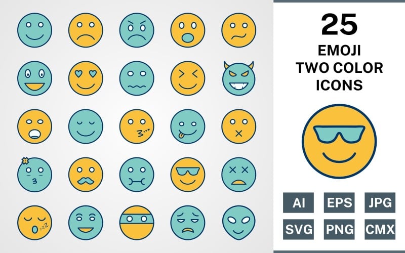 Download Набор иконок "25 EMOJI FILLED TWO COLORS PACK Icon Set" / 25 EMOJI FILLED TWO COLORS PACK Icon Set - Набор иконок на тему social media set,file,icon,icons,filled,round,vector,sign,symbol,pictogram,two colors,emoji,wink,sick,happy,sad,angry,sleep,ninja,alien
