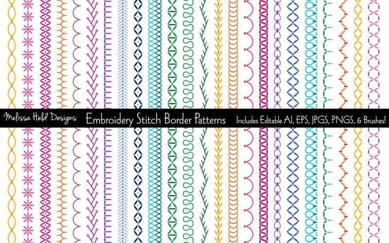 Download Pattern "Embroidery Stitch Vector Border Pattern" / Embroidery Stitch Vector Border Pattern - Pattern на тему графика embroidery,pattern,stitching,sewing,needlework,spring,hand drawn,vector,graphic,print,stripe,border,trim,baby,rick rack,zig zag,colorful,stitches,decorative,thread