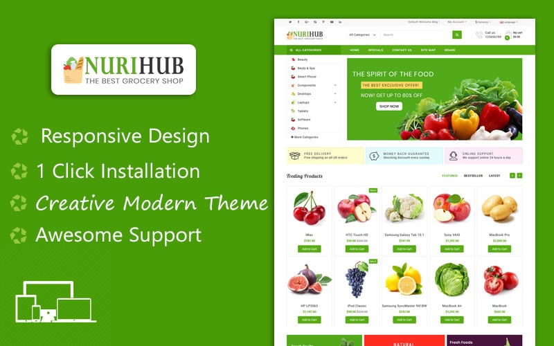 nurihub organic &amp; grocery отзывчивая тема шаблон opencart