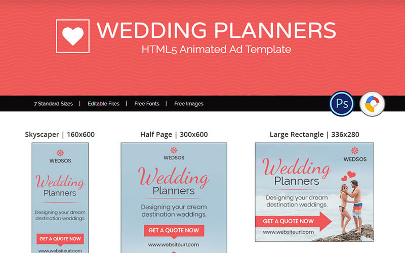 Download Animated Banner "Wedding Planner Ads Animated Banner" / Wedding Planner Ads Animated Banner - Animated Banner на тему организация свадьбы wedding,planner,event manager,html,animated,banner,design,psd,template,google ad