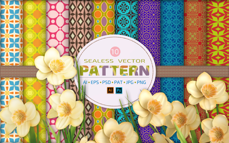 Download Pattern "10 Seamless Vector Background Bundle Pattern" / 10 Seamless Vector Background Bundle Pattern - Pattern на тему графика abstract,backgrounds,colorful,flower,geometric,mandala,pattern,elegant,textures,transparent,wedding,collection,editable,modern,seamless,set,simple,birthday,monochrome,fabric