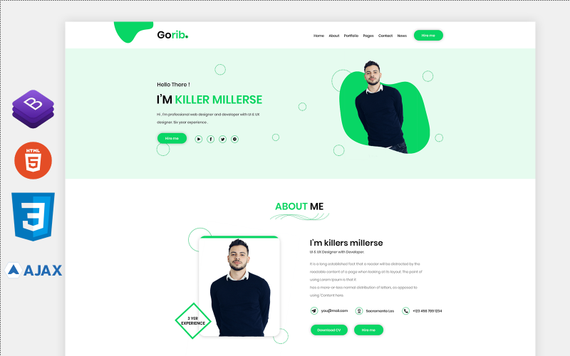 шаблон целевой страницы личного портфолио