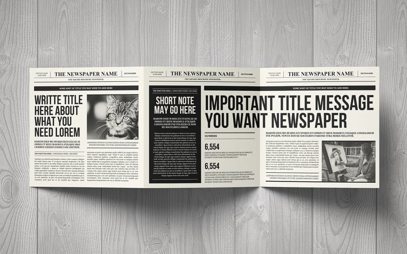 Download Magazine Template "Newspaper Trifold Square Magazine Template" / Newspaper Trifold Square Magazine Template - Magazine Template на тему искусство и культура newspaper,style,old,classy,look,information,text,photo,personal,trifold,square,template,editorial,print,digital,brochure