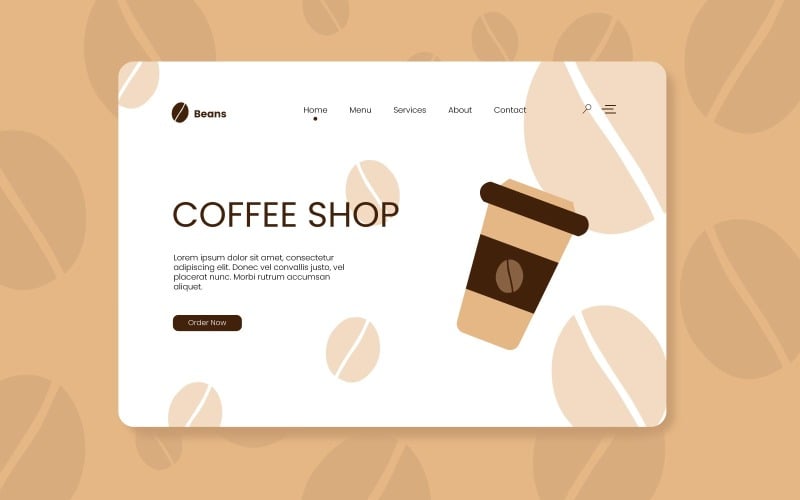 Download Vector "Coffee Shop Landing Page Design - Vector Image" / Coffee Shop Landing Page Design - Vector Image - Vector на тему графика landing,landing page,design,ui,user interface,screen,login,sign up,sign in,login screen,app,mobile app,app screen,ui design,landing page design,palette,coffee,beans,shop,coffee shop online