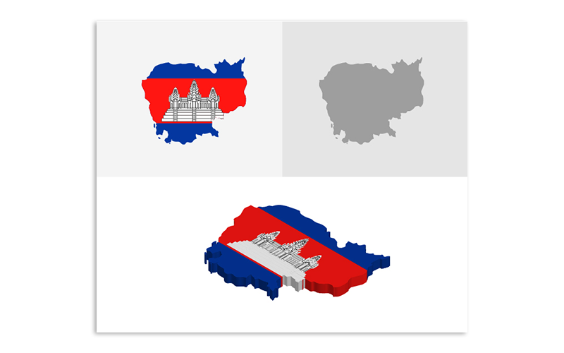 Download Vector "3D and Flat Cambodia Map - Vector Image" / 3D and Flat Cambodia Map - Vector Image - Vector на тему графика atlas,border,capitals,cartography,chart,company,countries,country,dotted map,education,geography,headquarters,infographic,infographic map,layered,map,ocean,pins,route,stripes