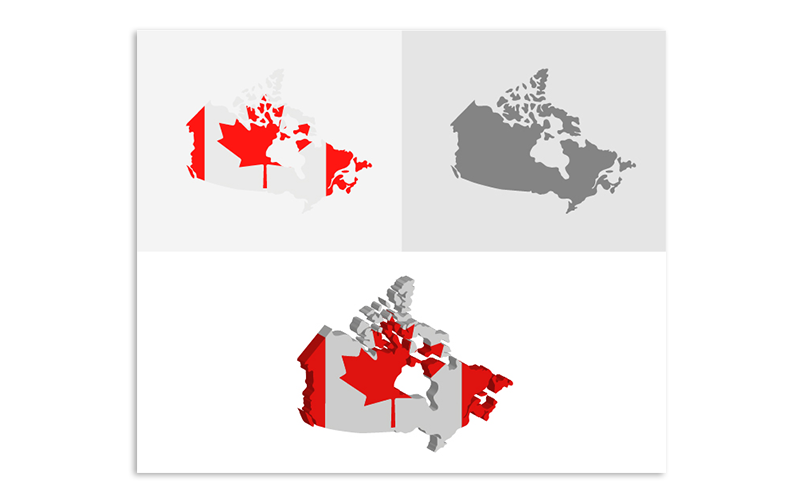 Download Vector "3D and Flat Canada Map - Vector Image" / 3D and Flat Canada Map - Vector Image - Vector на тему графика atlas,border,capitals,cartography,chart,company,countries,country,dotted map,education,geography,headquarters,infographic,infographic map,layered,map,ocean,pins,route,stripes