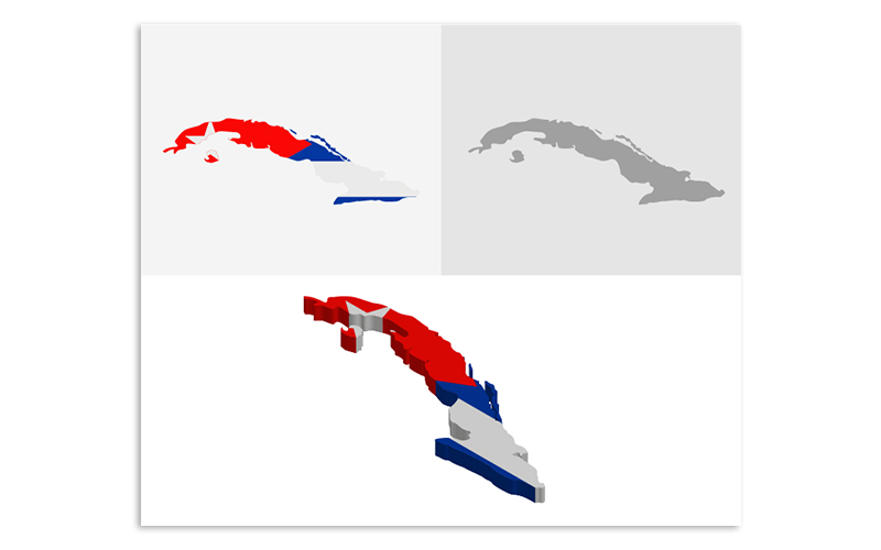 Download Vector "3D and Flat Cuba Map - Vector Image" / 3D and Flat Cuba Map - Vector Image - Vector на тему графика atlas,border,capitals,cartography,chart,company,countries,country,dotted map,education,geography,headquarters,infographic,infographic map,layered,map,ocean,pins,route,stripes