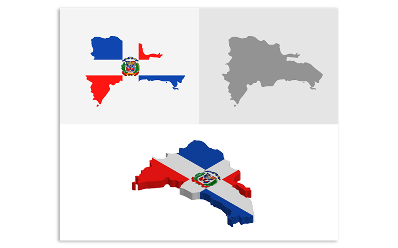 Download Vector "3D and Flat Dominican Republic map - Vector Image" / 3D and Flat Dominican Republic map - Vector Image - Vector на тему графика atlas,border,capitals,cartography,chart,company,countries,country,dotted map,education,geography,headquarters,infographic,infographic map,layered,map,ocean,pins,route,stripes