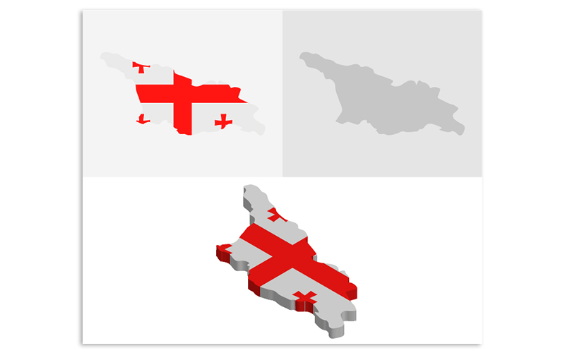 Download Vector "3D and Flat Georgia Map - Vector Image" / 3D and Flat Georgia Map - Vector Image - Vector на тему графика atlas,border,capitals,cartography,chart,company,countries,country,dotted map,education,geography,headquarters,infographic,infographic map,layered,map,ocean,pins,route,stripes