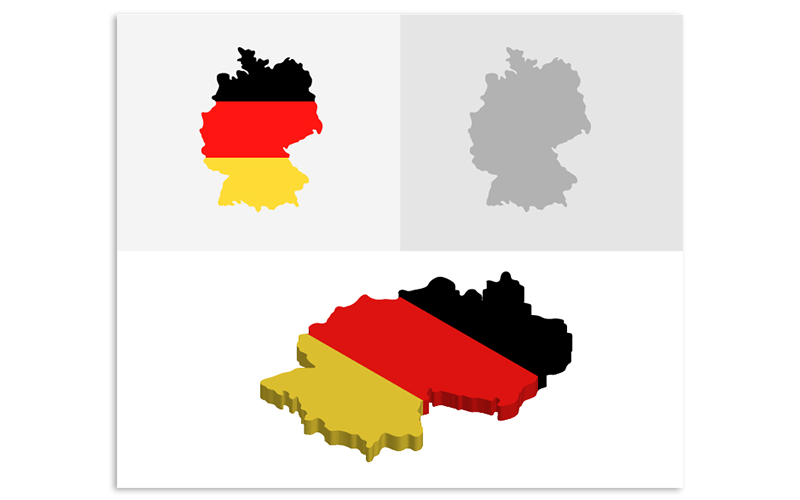Download Vector "3D and Flat Germany Map - Vector Image" / 3D and Flat Germany Map - Vector Image - Vector на тему графика atlas,border,capitals,cartography,chart,company,countries,country,dotted map,education,geography,headquarters,infographic,infographic map,layered,map,ocean,pins,route,stripes