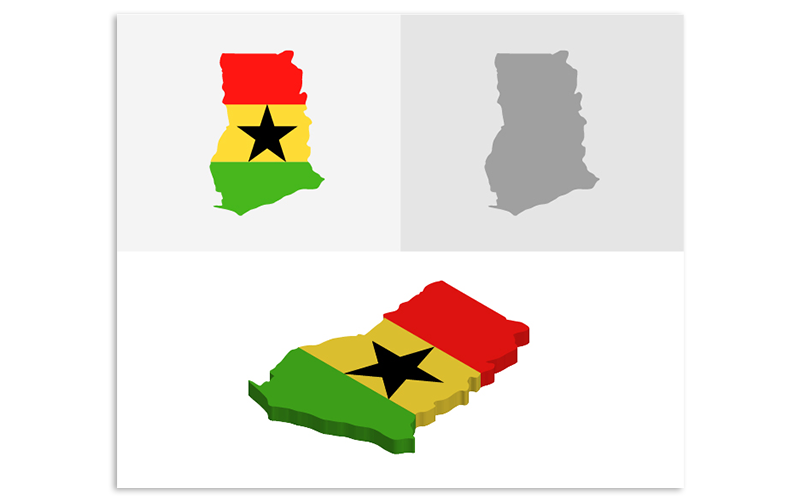 Download Vector "3D and Flat Ghana Map - Vector Image" / 3D and Flat Ghana Map - Vector Image - Vector на тему графика atlas,border,capitals,cartography,chart,company,countries,country,dotted map,education,geography,headquarters,infographic,infographic map,layered,map,ocean,pins,route,stripes