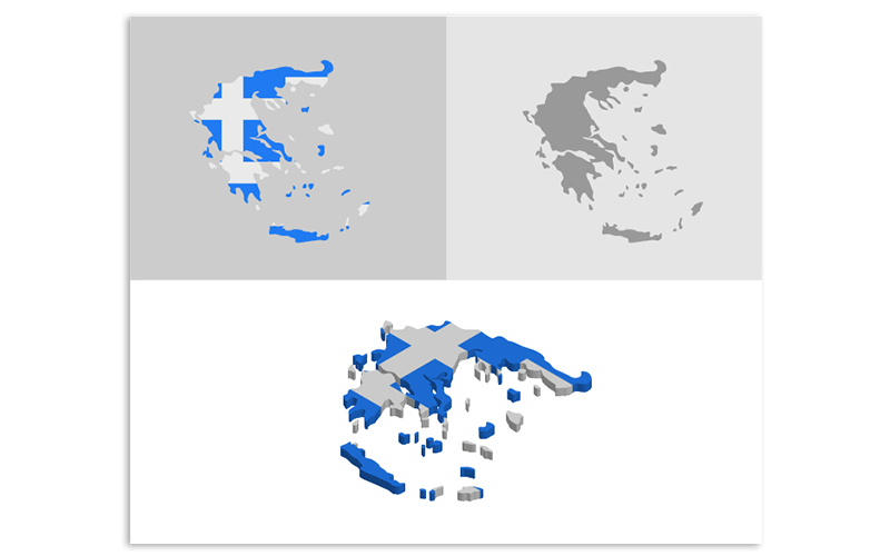 Download Vector "3D and Flat Greece Map - Vector Image" / 3D and Flat Greece Map - Vector Image - Vector на тему графика atlas,border,capitals,cartography,chart,company,countries,country,dotted map,education,geography,headquarters,infographic,infographic map,layered,map,ocean,pins,route,stripes