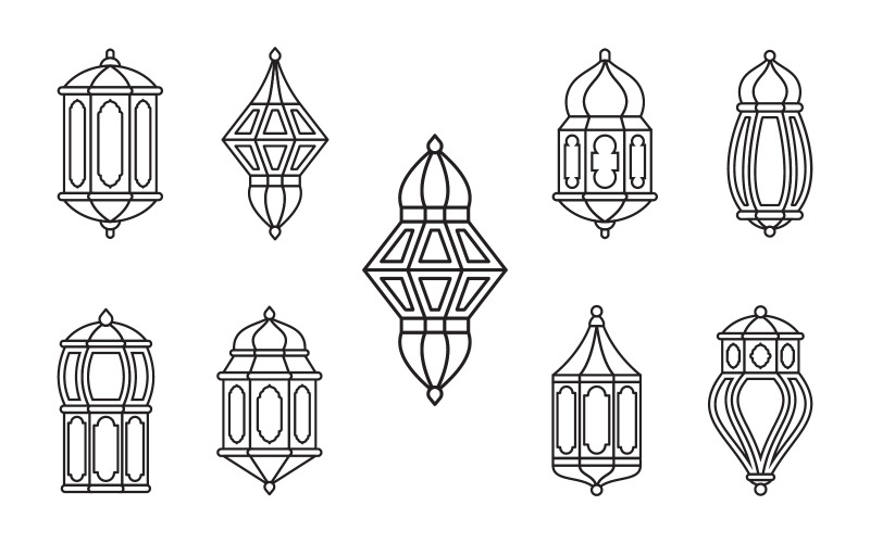 Download Vector "Line Lantern Collection Set - Vector Image" / Line Lantern Collection Set - Vector Image - Vector на тему графика line,islamic,arabic,lantern,symbol,icon,collection,set,isolated,sign,template,ramadan,eid,vector,illustration,flat,antique,arabian,art,black