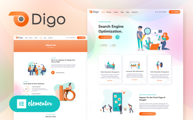 seo и digital маркетинговое агентство wordpress elementor theme
