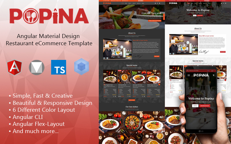 angular 12 material design restaurant ecommerce template + admin panel website template