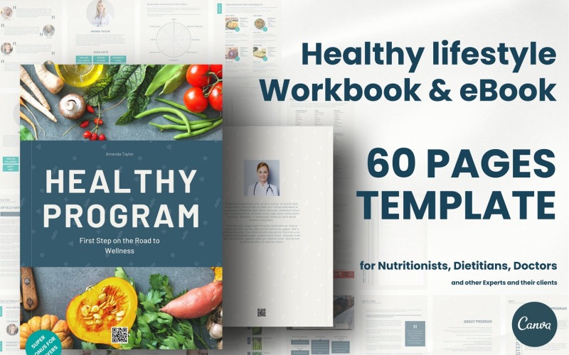 Download Planner "Healthy Lifestyle Workbook Ebook Template Planner" / Healthy Lifestyle Workbook Ebook Template Planner - Planner на тему графика healthy lifestyle ebook template,healthy program,healthy plan,healthy lifestyle instruction,journal,healthy workbook,diet planner,diet plan,nutritionist,dietitian,doctor,wellness program,canv