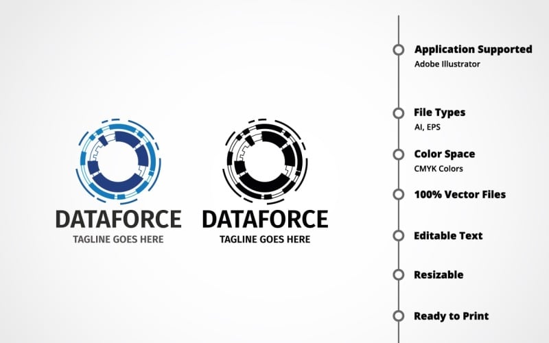 Download Шаблон логотипа "Data Force Logo Template" / Data Force Logo Template - Шаблон логотипа на тему графика agency,brand,branding,business,center,central,circular,communication,core,corporate,creative,creativity,creator,data,development,digital,letter,matrix,network,pixel