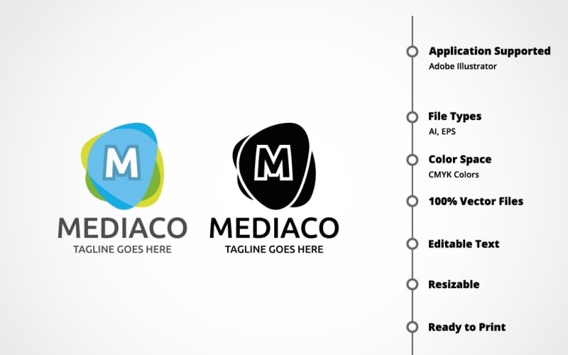Download Шаблон логотипа "Letter M - MediacoL Logo Template" / Letter M - MediacoL Logo Template - Шаблон логотипа на тему графика abstract,ad agency,branding,creative,letter,letter m,m logo,media,mega,micro,mobile app,mobile apps,modern,multi color,multicolor,multimedia logo,play,simple,studio,win