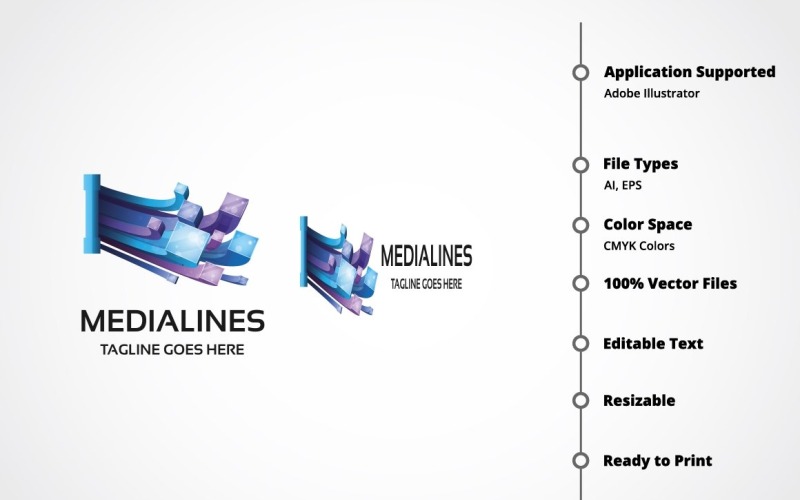 Download Шаблон логотипа "Media Lines Logo Template" / Media Lines Logo Template - Шаблон логотипа на тему графика agency,brand,branding,colorful,company,concert,concerts,corporate,creative,fun,icon,line,mass media,media line logo,modern,multicolor,producer,producer agency,production,radio