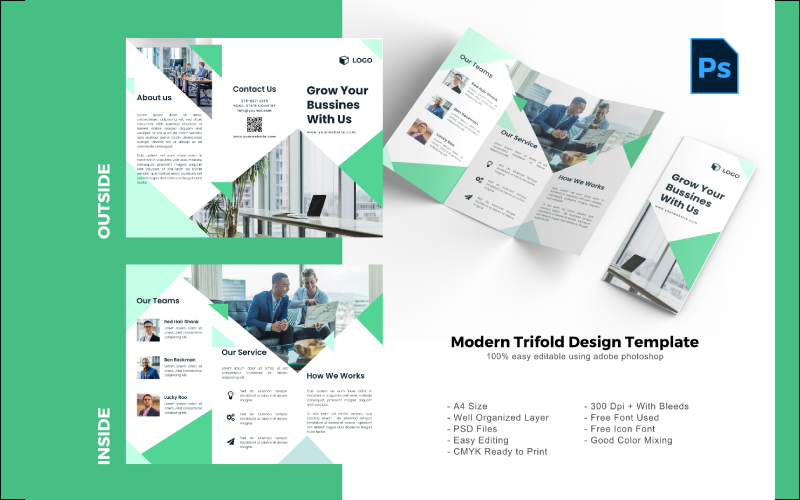 Download PSD шаблон "Business Marketing Trifold Brochure PSD Template" / Business Marketing Trifold Brochure PSD Template - PSD шаблон на тему графика trifold template,brochure template,flyer template,psd template,trifold psd template,photoshop template,modern,minimalist,business trifold,trifold brochure,trifold mockup,ads,advertisement,bro
