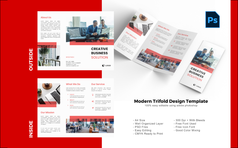 Download PSD шаблон "Creative Solutions Trifold Brochure PSD Template" / Creative Solutions Trifold Brochure PSD Template - PSD шаблон на тему графика trifold template,brochure template,flyer template,psd template,trifold psd template,photoshop template,modern,minimalist,business trifold,trifold brochure,trifold mockup,ads,advertisement,bro