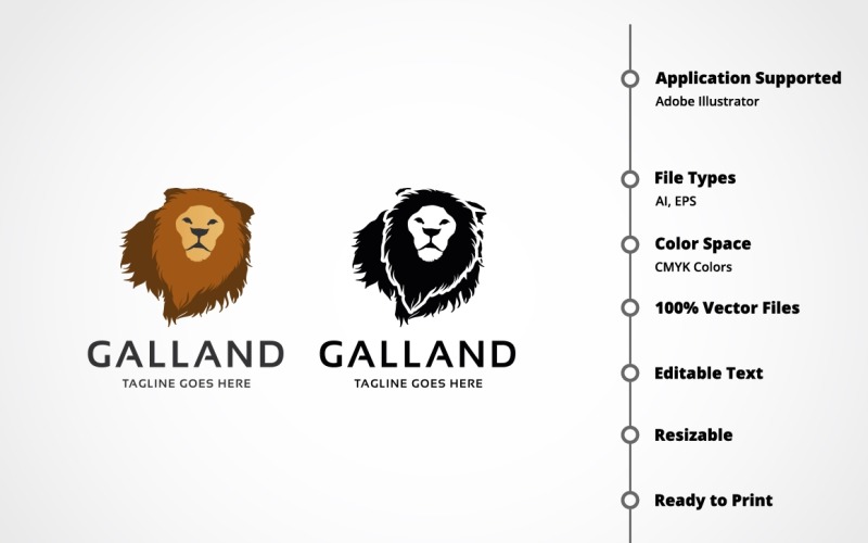 Download Шаблон логотипа "Galland Lion Logo Template" / Galland Lion Logo Template - Шаблон логотипа на тему графика animal,animals,brut,build,business,cat,creative,crest,designer,emblem,finance,fitness,galland,king,law,law firm,letter,lion,lion head,lion logo