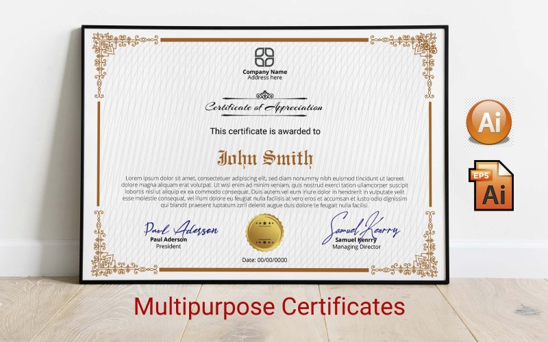 Download Шаблон сертификата "Multipurpose Certificate Template" / Multipurpose Certificate Template - Шаблон сертификата на тему графика certificate,achievement,awarded,mulipurpose,four color,diploma,template,appreciation,protective certificate,corporate,graduation,print template,creative,decorative,security paper,company,orga
