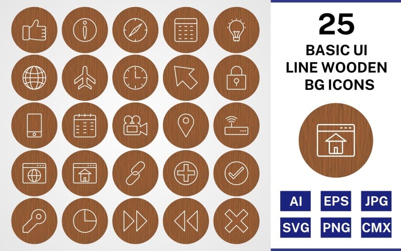 Download Набор иконок "25 Basic ui Line Wooden BG Icon Set" / 25 Basic ui Line Wooden BG Icon Set - Набор иконок на тему data set,file,icon,icons,background,vector,sign,symbol,pictogram,wooden,line,basic ui,browser,wifi,homepage,location,video,lock,cursor,globe