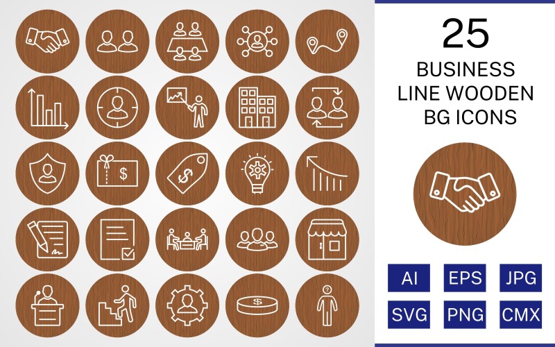 Download Набор иконок "25 Business Line Wooden BG Icon Set" / 25 Business Line Wooden BG Icon Set - Набор иконок на тему business set,file,icon,icons,background,vector,sign,symbol,pictogram,wooden,line,business,office,shop,speech,decison making,route,handshake,management,working team