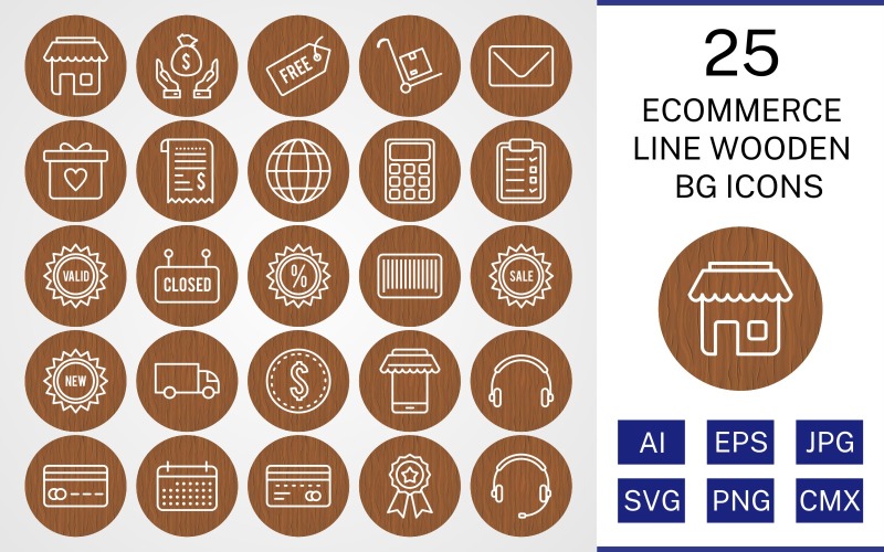 Download Набор иконок "25 Ecommerce Line Wooden BG Icon Set" / 25 Ecommerce Line Wooden BG Icon Set - Набор иконок на тему shopping set,file,icon,icons,background,vector,sign,symbol,pictogram,wooden,line,ecommerce,envelope,saving,trolley,new,sale,atm,shop,discount