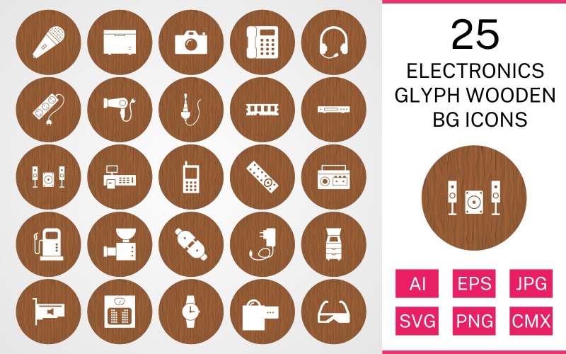 Download Набор иконок "25 Electronic Devices Glyph Wooden BG Icon Set" / 25 Electronic Devices Glyph Wooden BG Icon Set - Набор иконок на тему computer set,file,icon,icons,background,vector,sign,symbol,pictogram,wooden,glyph,elctronics,devices,mic,remote,watch,handy cam,camera,telephone,deep freezer