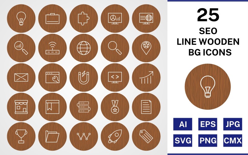 Download Набор иконок "25 SEO Line Wooden BG Icon Set" / 25 SEO Line Wooden BG Icon Set - Набор иконок на тему business set,file,icon,icons,background,vector,sign,symbol,pictogram,wooden,line,seo,bulb,search,web,launch,award,servers,webpage,folder