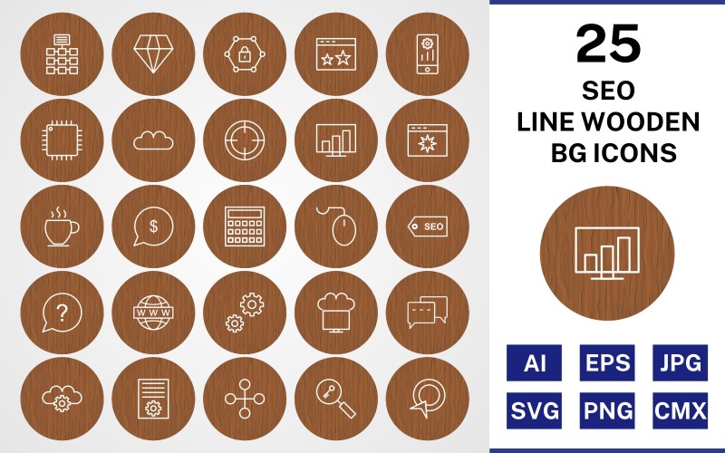 Download Набор иконок "25 SEO Line Wooden BG Icon Set" / 25 SEO Line Wooden BG Icon Set - Набор иконок на тему network set,file,icon,icons,background,vector,sign,symbol,pictogram,wooden,line,seo,network,settings,stats,diamond,conversation,starred,target,processor