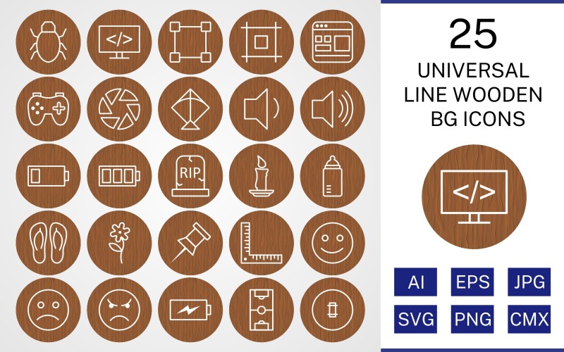 Download Набор иконок "25 Universal Line Wooden BG Icon Set" / 25 Universal Line Wooden BG Icon Set - Набор иконок на тему data set,file,icon,icons,background,vector,sign,symbol,pictogram,wooden,line,universal,flower,kite,bug,shutter,layout,candle,grave,low battery